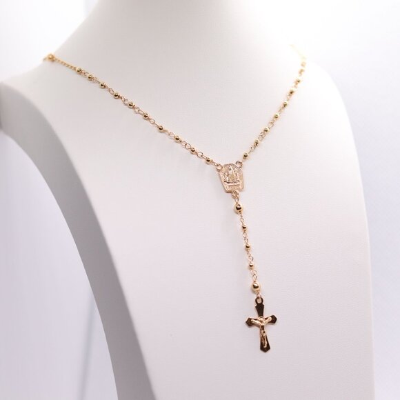 19k Gold Rosary Necklace Portuguese Solid Yellow Gold (800 Purity) -19 inches - Picture 1 of 12
